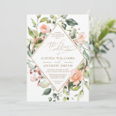 Blush Pink Coral Flowers & Gold Lijst Weddenschap Kaart (Staand voorkant)