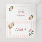 Blush Pink Coral Rose Bouquet Table Kaart Plaatskaartje (Buitenkant ongevouwen)
