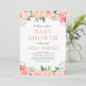 Blush Pink Coral Waterverf Baby shower Uitnodiging (Staand voorkant)