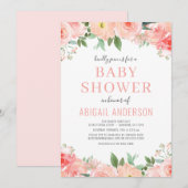 Blush Pink Coral Waterverf Baby shower Uitnodiging (Voorkant / Achterkant)
