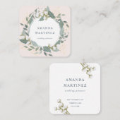 Blush Pink Cotton Wreath Square Visitekaartje (Voorkant / Achterkant)