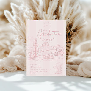 Blush Pink Cowgirl Afstuderen Invitation Party Kaart