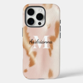 Blush Pink Cowgirl Koeienhuid monogram iPhone 16 Pro Hoesje