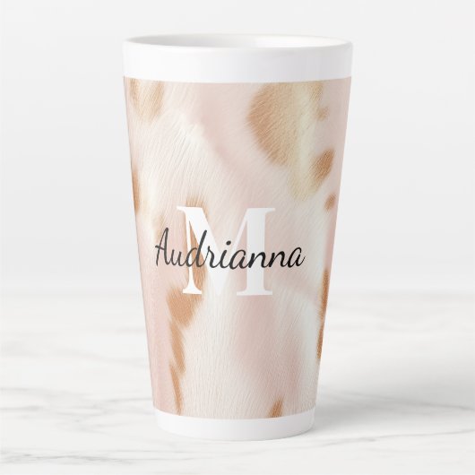 Blush Pink Cowgirl Koeienhuid monogram Latte Mok (Voorkant)