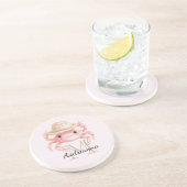 Blush Pink Crab with Hat Monogram Zandsteen Onderzetter (Zijkant)