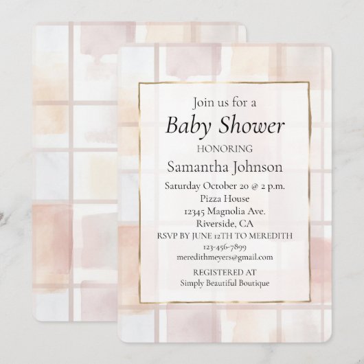 Blush Pink Cream Abstract Squares Baby Shower Kaart (Voorkant / Achterkant)