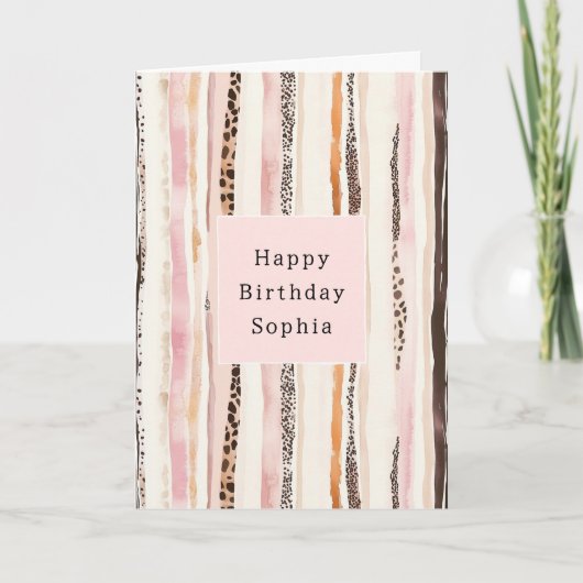 Blush Pink Cream Brown Leopard Animal Birthday Kaart (Voorkant)