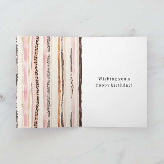 Blush Pink Cream Brown Leopard Animal Birthday Kaart (Binnen)