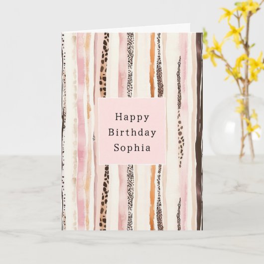 Blush Pink Cream Brown Leopard Animal Birthday Kaart (Gele Bloem)