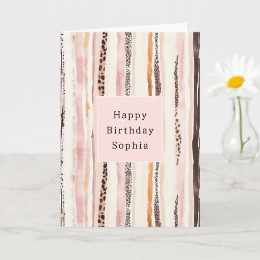 Blush Pink Cream Brown Leopard Animal Birthday Kaart (Kleine Plant)
