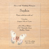 Blush Pink Cream Butterfly Birthday Acryl Uitnodigingen (Voorkant)