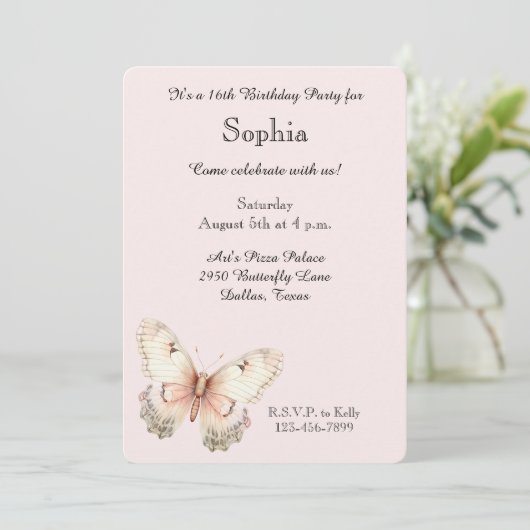 Blush Pink Cream Butterfly Birthday Kaart (Staand voorkant)