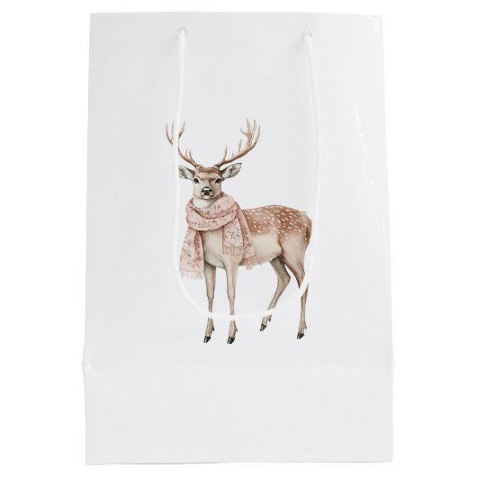 Blush Pink Cream Deer Christmas Medium Cadeauzakje (Achterkant)