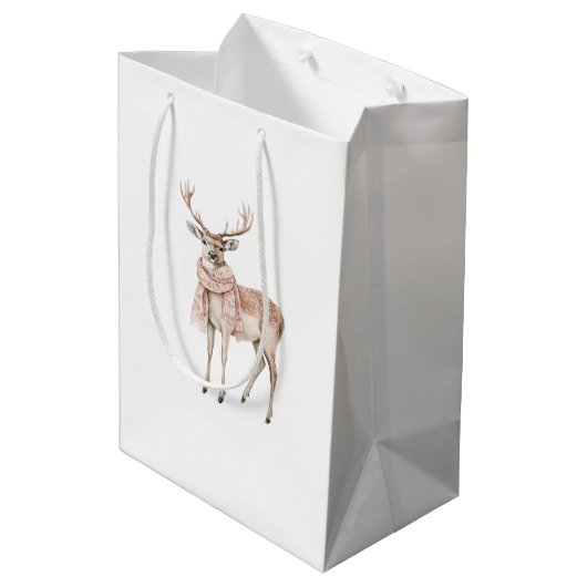 Blush Pink Cream Deer Christmas Medium Cadeauzakje (Achterkant Gekanteld)