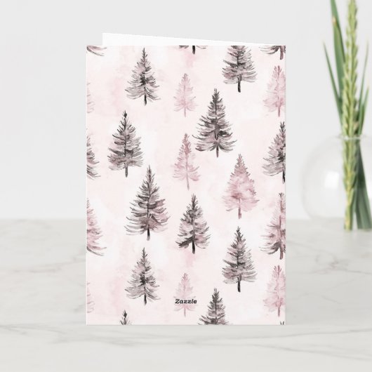 Blush Pink Cream Deer Scarf Christmas Trees Kaart (Achterkant)