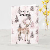 Blush Pink Cream Deer Scarf Christmas Trees Kaart (Gele Bloem)