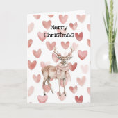 Blush Pink Cream Deer Scarf Hearts Christmas Kaart (Voorkant)