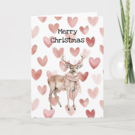 Blush Pink Cream Deer Scarf Hearts Christmas Kaart