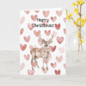 Blush Pink Cream Deer Scarf Hearts Christmas Kaart (Gele Bloem)