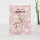Blush Pink Cream Deer Scarf Snowflakes Christmas Kaart (Voorkant)