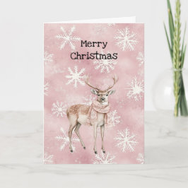 Blush Pink Cream Deer Scarf Snowflakes Christmas Kaart