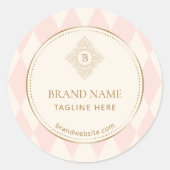 Blush Pink Cream Diamond Gold Frame Monogram Ronde Sticker (Voorkant)