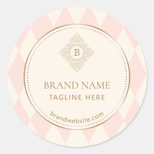 Blush Pink Cream Diamond Gold Frame Monogram  Ronde Sticker (Voorkant)