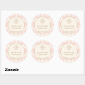 Blush Pink Cream Diamond Gold Frame Monogram Ronde Sticker (Vel)