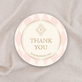 Blush Pink Cream Diamond Gold Frame Monogram  Ronde Sticker