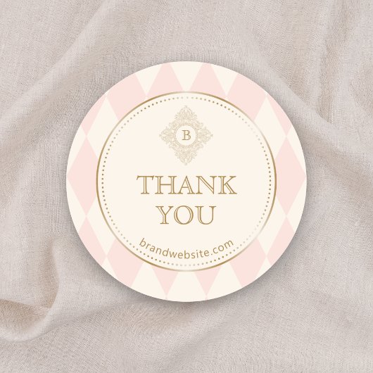 Blush Pink Cream Diamond Gold Frame Monogram  Ronde Sticker