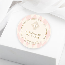Blush Pink Cream Diamond Gold Frame Monogram  Ronde Sticker