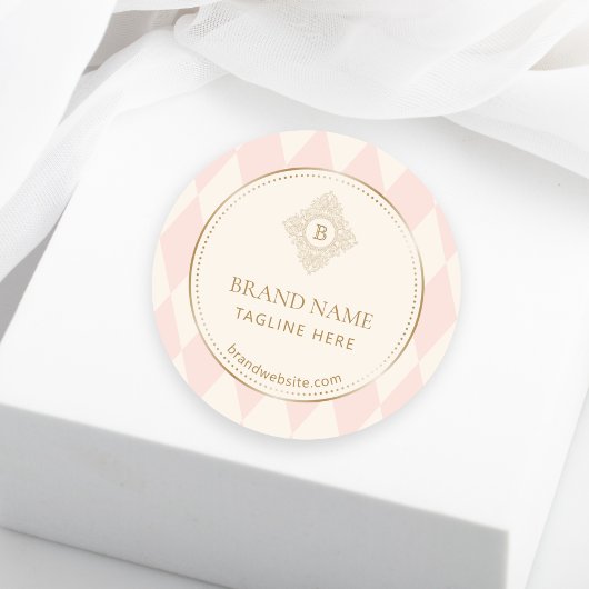 Blush Pink Cream Diamond Gold Frame Monogram Ronde Sticker
