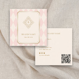 Blush Pink Cream Diamond Gold Frame Monogram Vierkante Visitekaartje