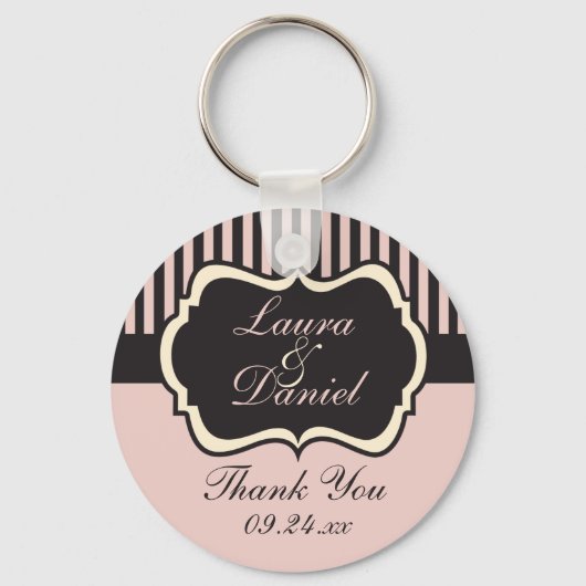 Blush Pink, Cream en Grey Striped Wedding Favor Sleutelhanger (Voorkant)