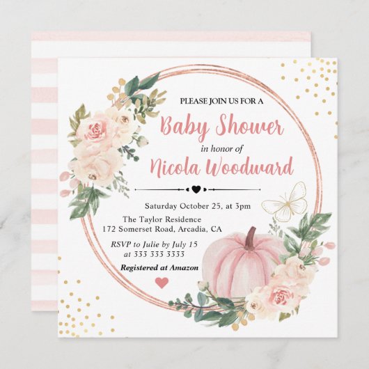 Blush Pink & Cream Floral Baby shower Kaart (Voorkant / Achterkant)