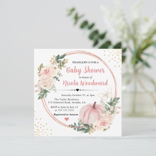 Blush Pink & Cream Floral Baby shower Kaart (Staand voorkant)