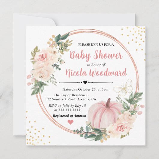 Blush Pink & Cream Floral Baby shower Kaart (Voorkant)
