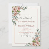 Blush Pink Cream Floral Script Waterverf Weddensch Kaart (Voorkant)