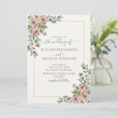 Blush Pink Cream Floral Script Waterverf Weddensch Kaart (Staand voorkant)