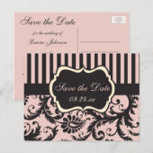 Blush Pink, Cream, Grey Damask Save the Date Kaart (Voorkant / Achterkant)