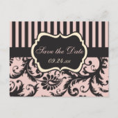 Blush Pink, Cream, Grey Damask Save the Date Kaart (Voorkant)