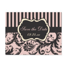 Blush Pink, Cream, Grey Damask Save the Date Kaart