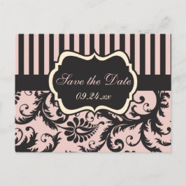 Blush Pink, Cream, Grey Damask Save the Date Kaart