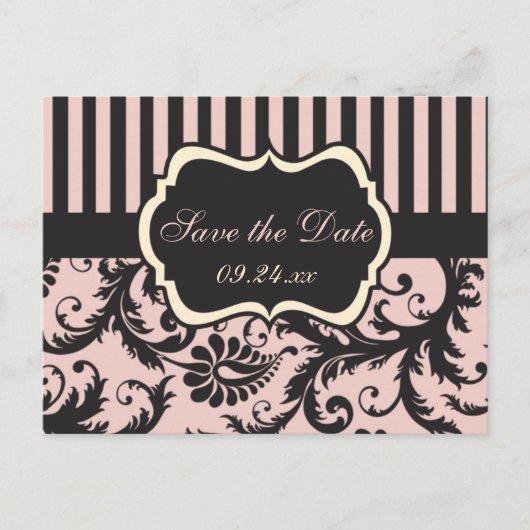 Blush Pink, Cream, Grey Damask Save the Date Kaart (Voorkant)
