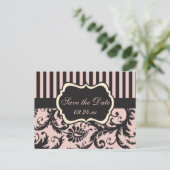 Blush Pink, Cream, Grey Damask Save the Date Kaart (Staand voorkant)
