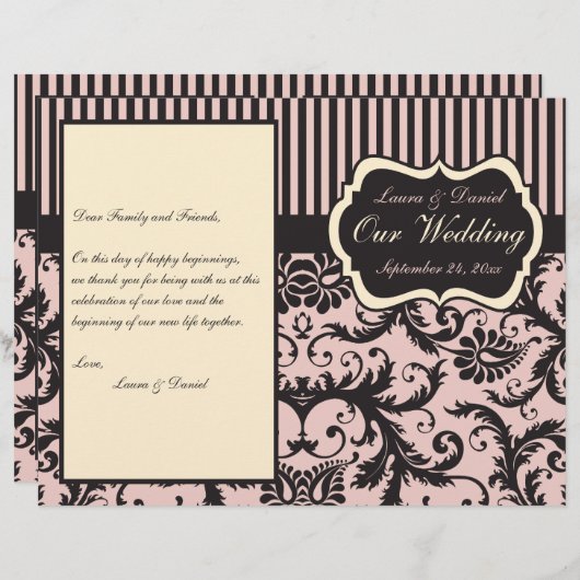 Blush Pink, Cream, Grey Damask Wedding Program (Voorkant / Achterkant)