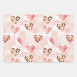 Blush Pink Cream Leopard Hearts Birthday Inpakpapier Vel