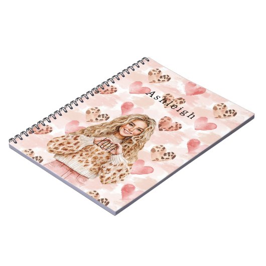 Blush Pink Cream Leopard Hearts Notitieboek (Linkerzijde)