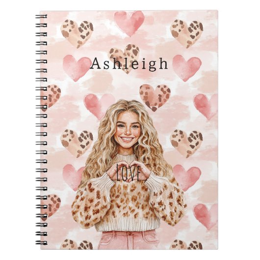 Blush Pink Cream Leopard Hearts Notitieboek (Voorkant)