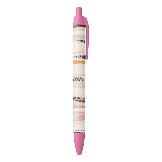 Blush Pink Cream Leopard Stripes Zwarte Inkt Pen (Achterkant (Verticaal))